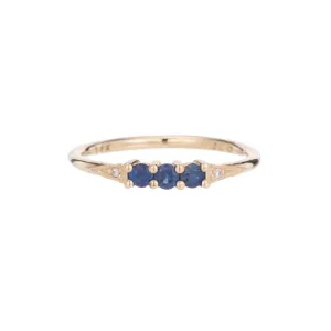 3 Blue Sapphire Deco Ring