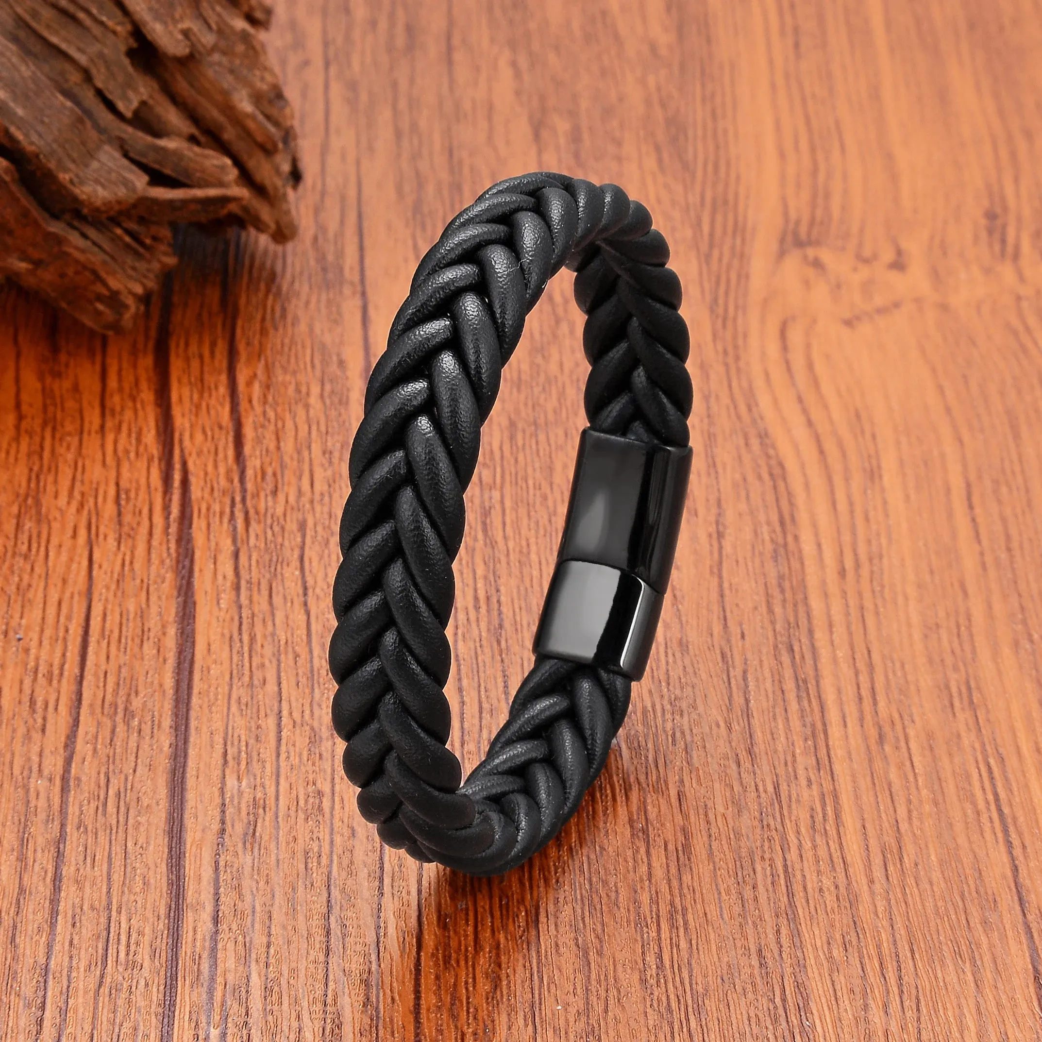 5 Color Wide Handmade Woven Leather Wrap Bracelets Men's Chain Bangles Stainless Steel Premium Jewelry Gift For Boyfriend