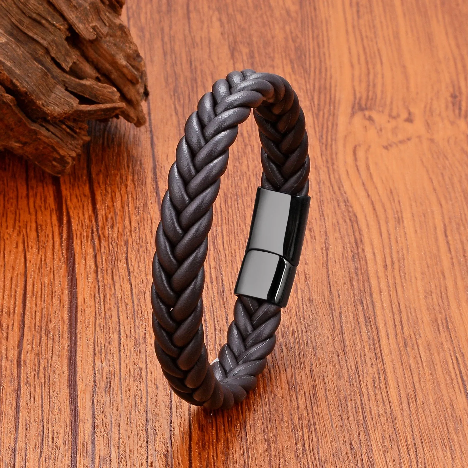 5 Color Wide Handmade Woven Leather Wrap Bracelets Men's Chain Bangles Stainless Steel Premium Jewelry Gift For Boyfriend