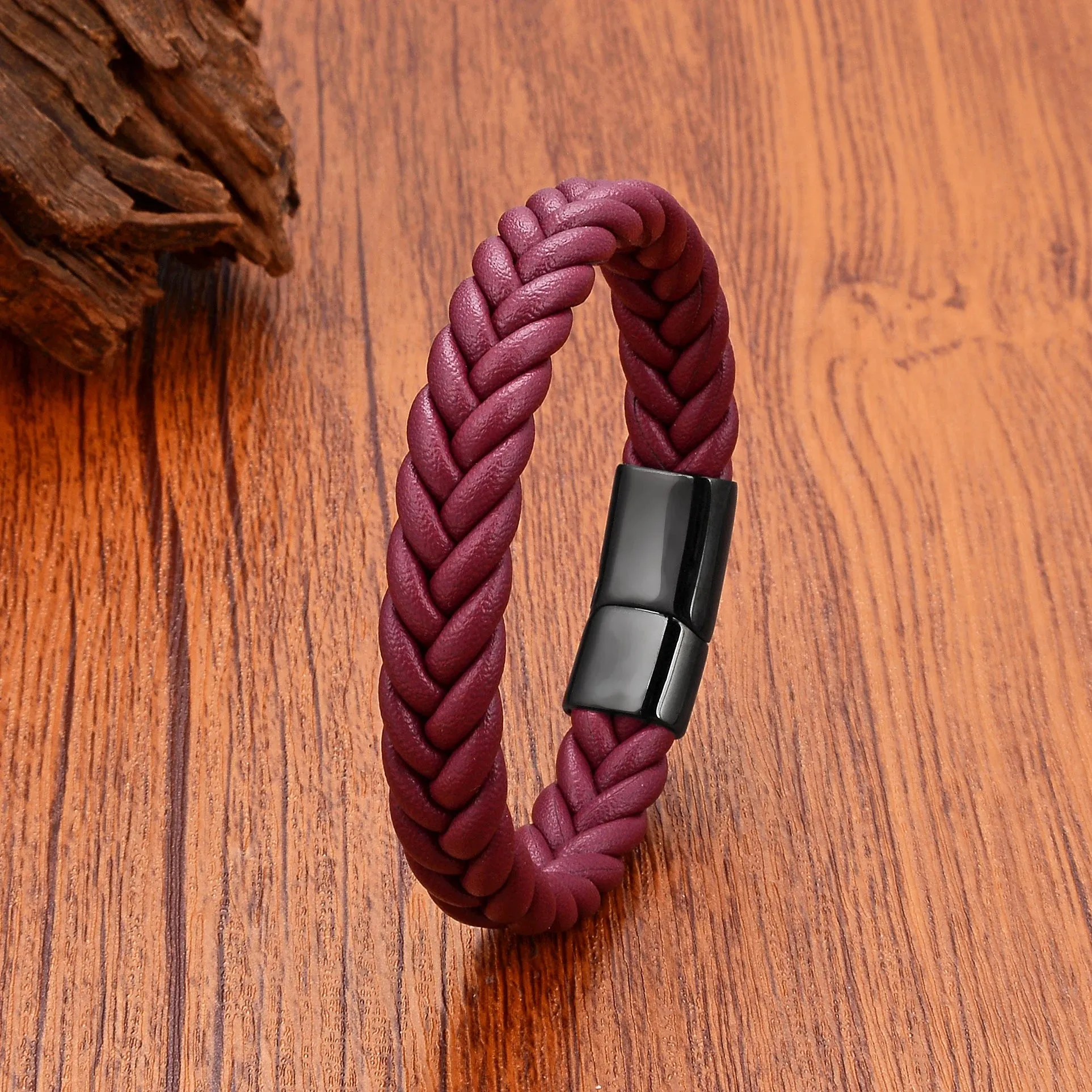 5 Color Wide Handmade Woven Leather Wrap Bracelets Men's Chain Bangles Stainless Steel Premium Jewelry Gift For Boyfriend