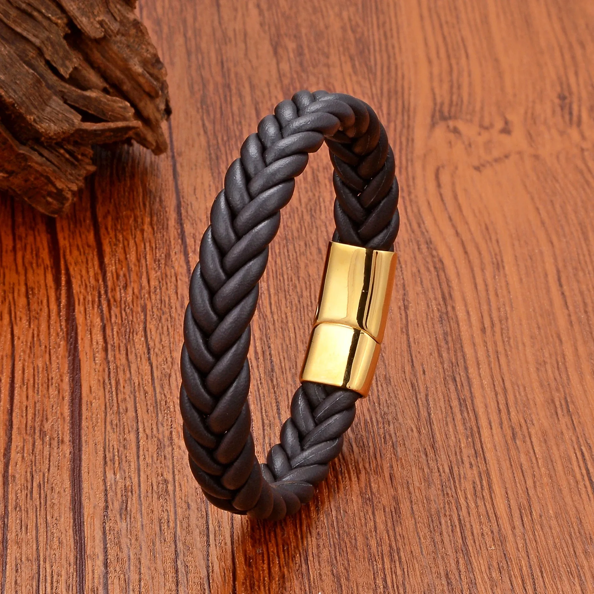 5 Color Wide Handmade Woven Leather Wrap Bracelets Men's Chain Bangles Stainless Steel Premium Jewelry Gift For Boyfriend