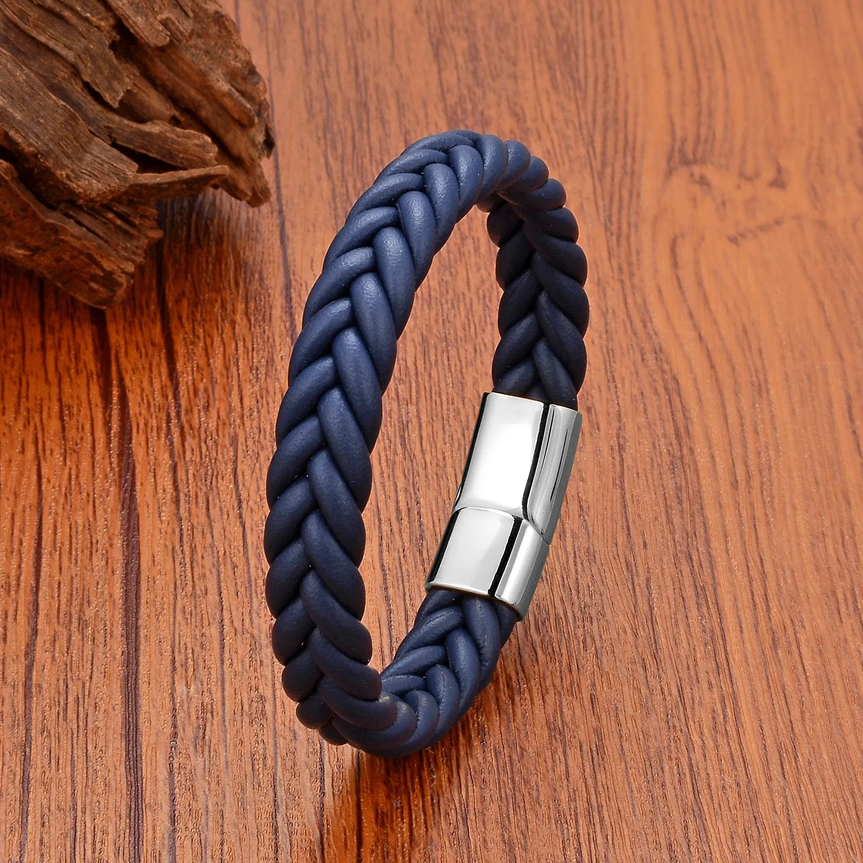 5 Color Wide Handmade Woven Leather Wrap Bracelets Men's Chain Bangles Stainless Steel Premium Jewelry Gift For Boyfriend