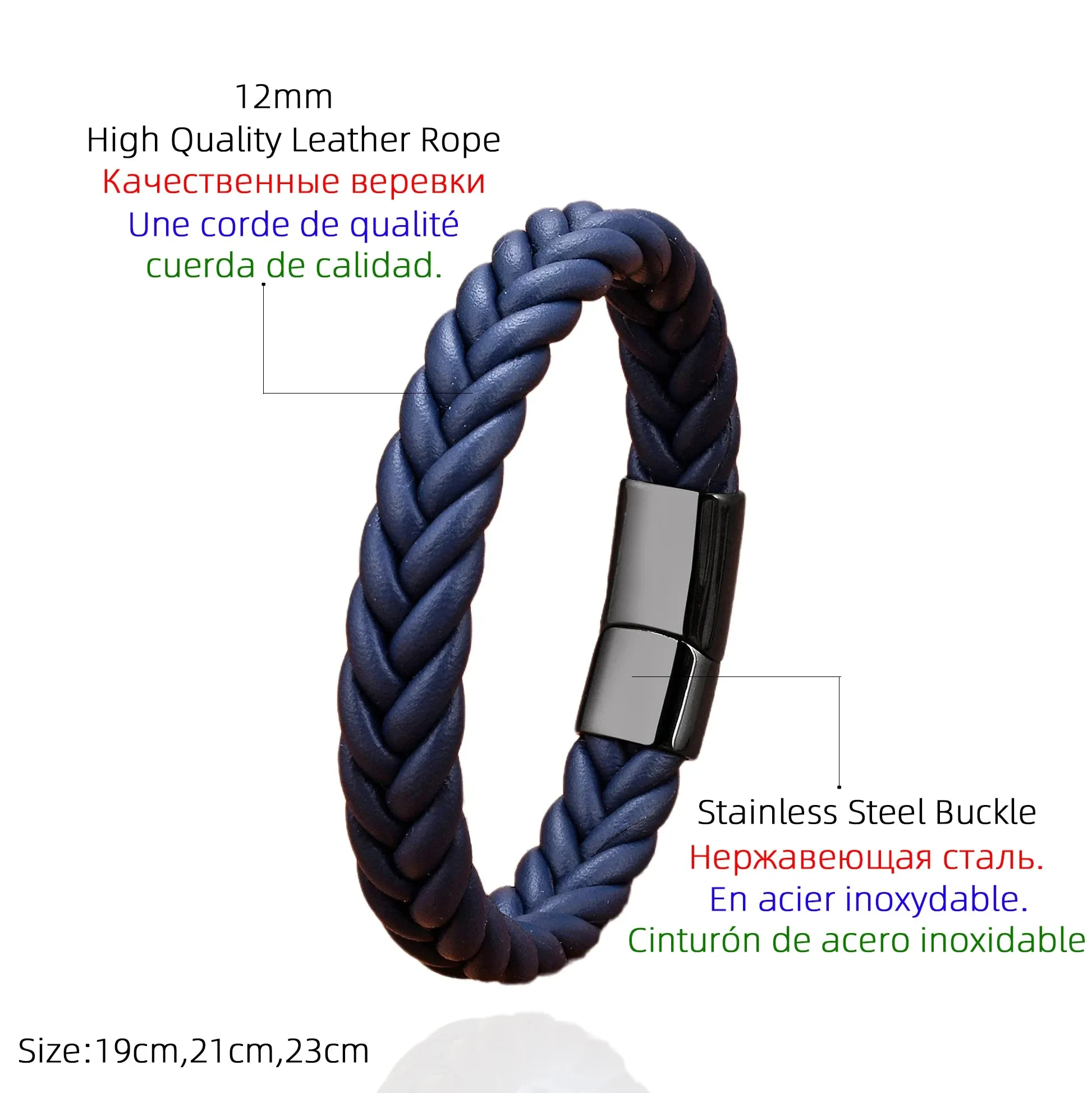 5 Color Wide Handmade Woven Leather Wrap Bracelets Men's Chain Bangles Stainless Steel Premium Jewelry Gift For Boyfriend