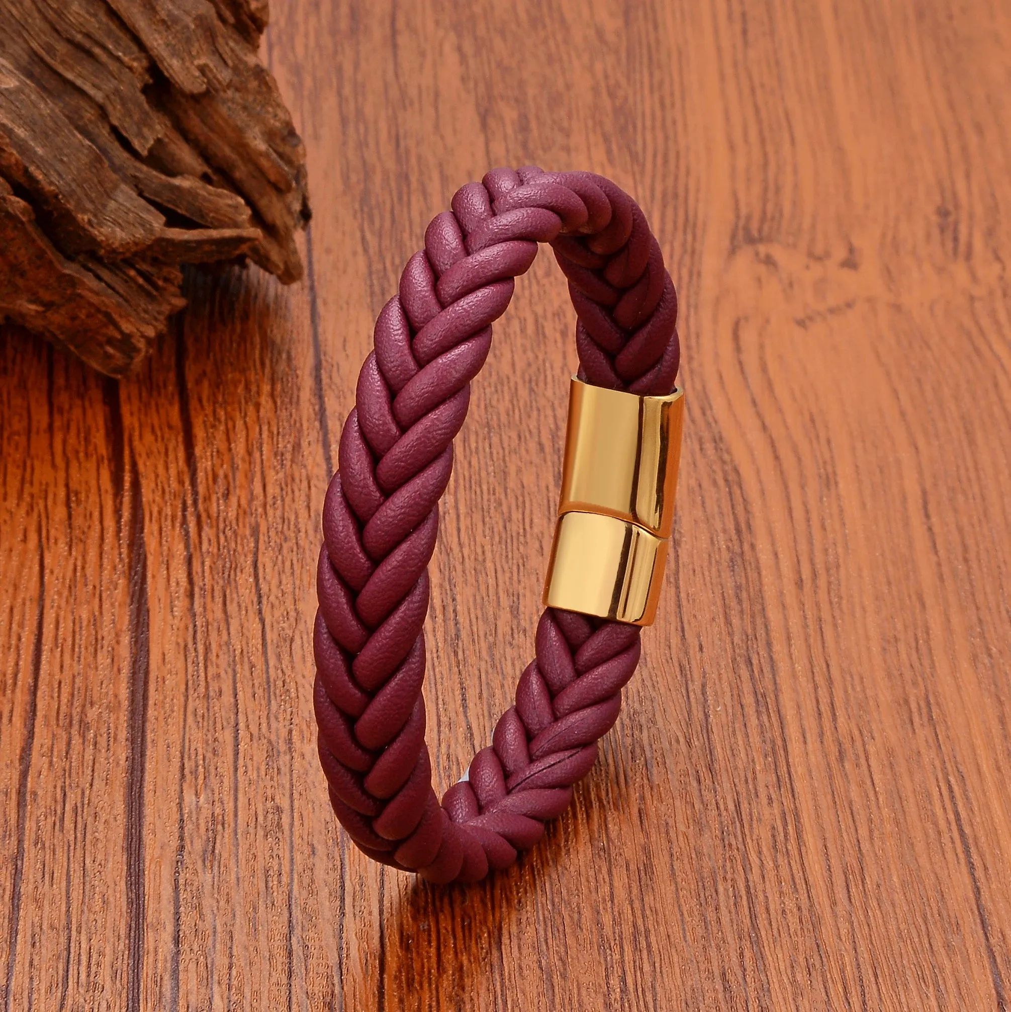 5 Color Wide Handmade Woven Leather Wrap Bracelets Men's Chain Bangles Stainless Steel Premium Jewelry Gift For Boyfriend