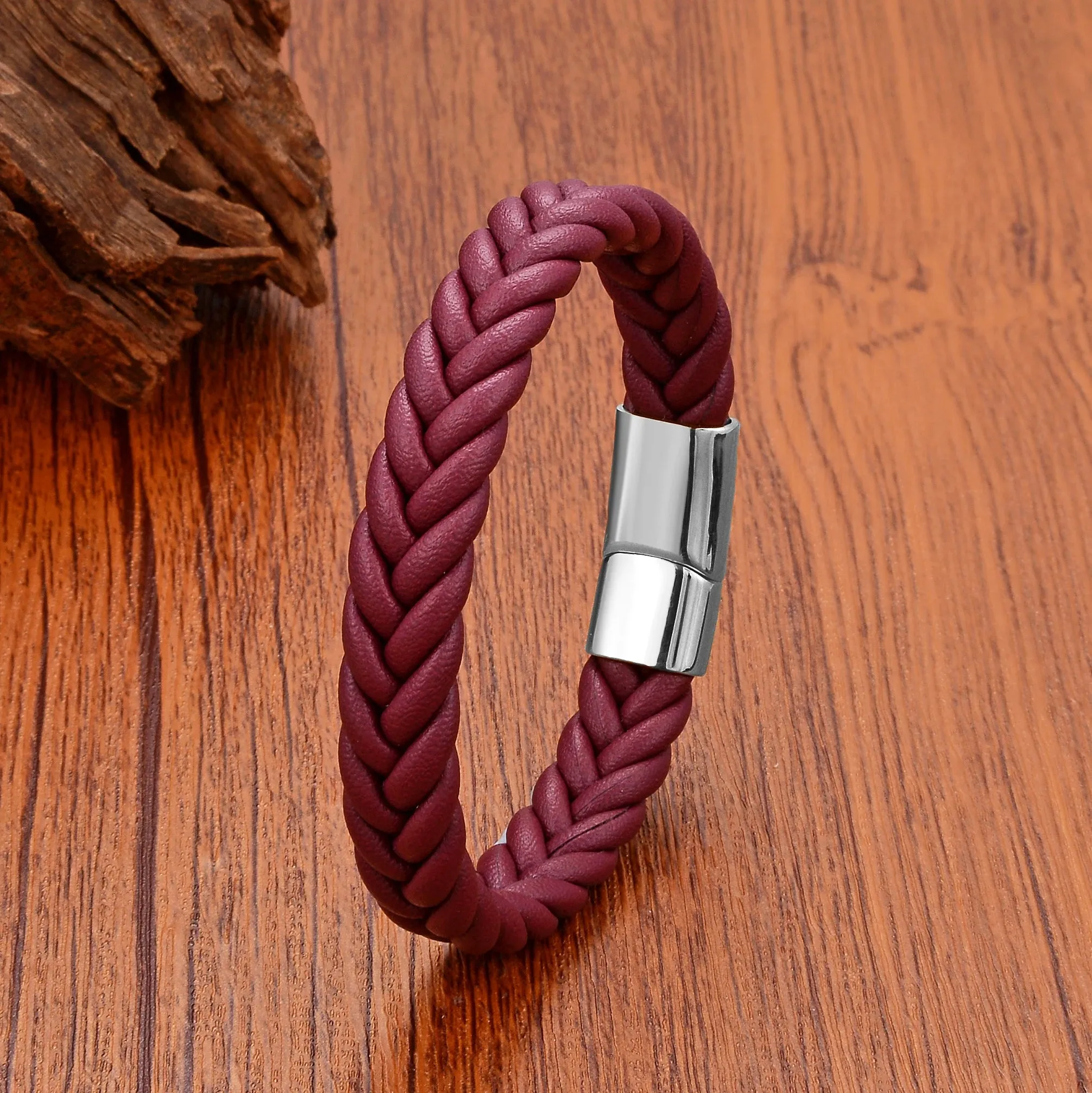 5 Color Wide Handmade Woven Leather Wrap Bracelets Men's Chain Bangles Stainless Steel Premium Jewelry Gift For Boyfriend