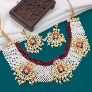 5G Jewellery Gold Plated Austrian Stone And Pearl Necklace Set