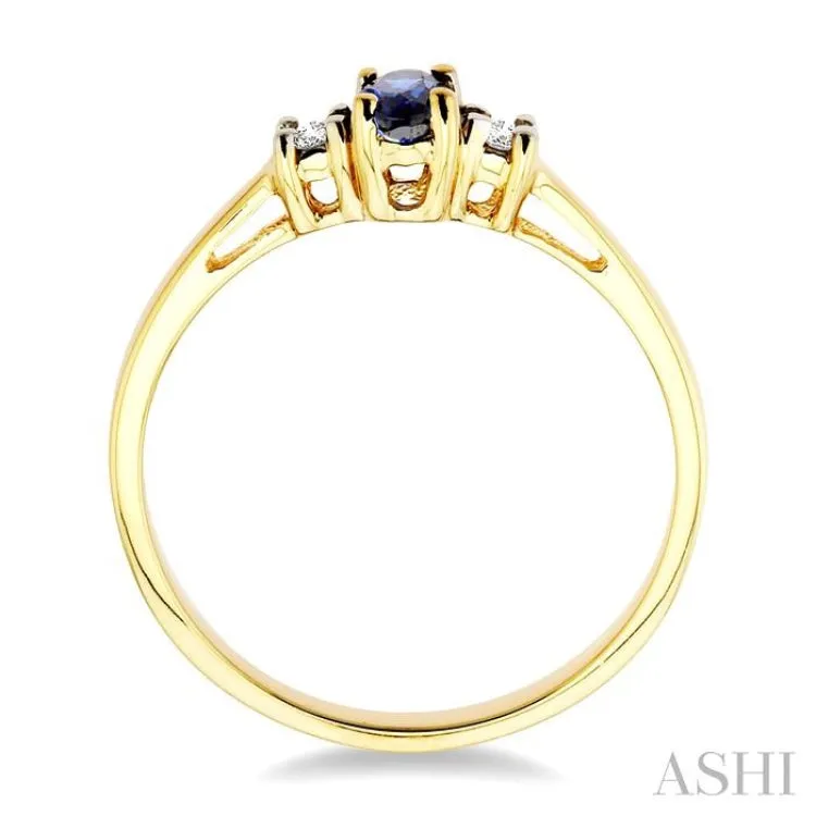 5x3mm Oval Cut Sapphire and 1/20 Ctw Round Cut Diamond Ring in 10K Yellow Gold