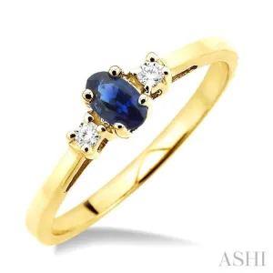 5x3mm Oval Cut Sapphire and 1/20 Ctw Round Cut Diamond Ring in 10K Yellow Gold