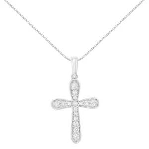 .925 Sterling Silver 1/4 Cttw Diamond Inlaid Cross 18" Pendant Necklace (I-J Color, I1-I2 Clarity)