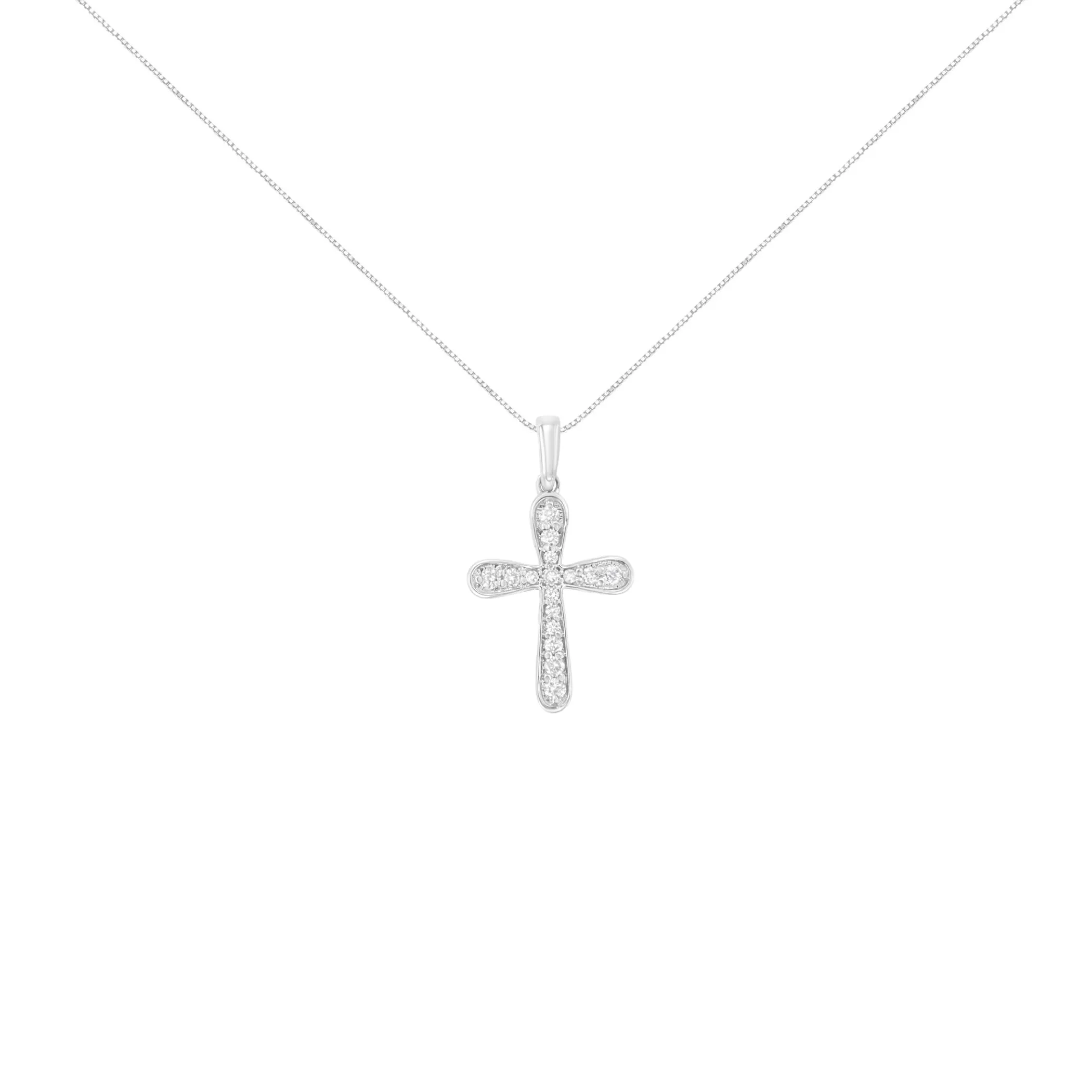 .925 Sterling Silver 1/4 Cttw Diamond Inlaid Cross 18" Pendant Necklace (I-J Color, I1-I2 Clarity)