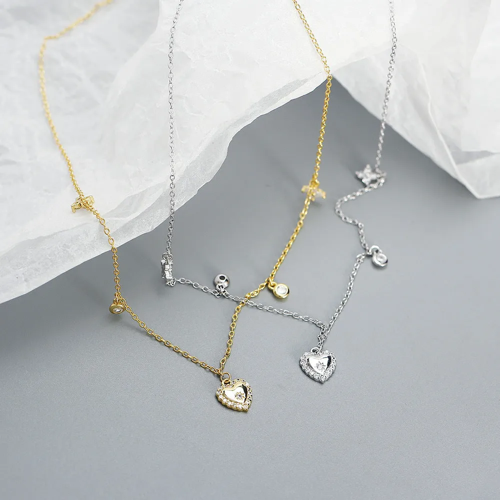 925 Sterling Silver Cute & Edgy Heart Heart Silver Necklaces