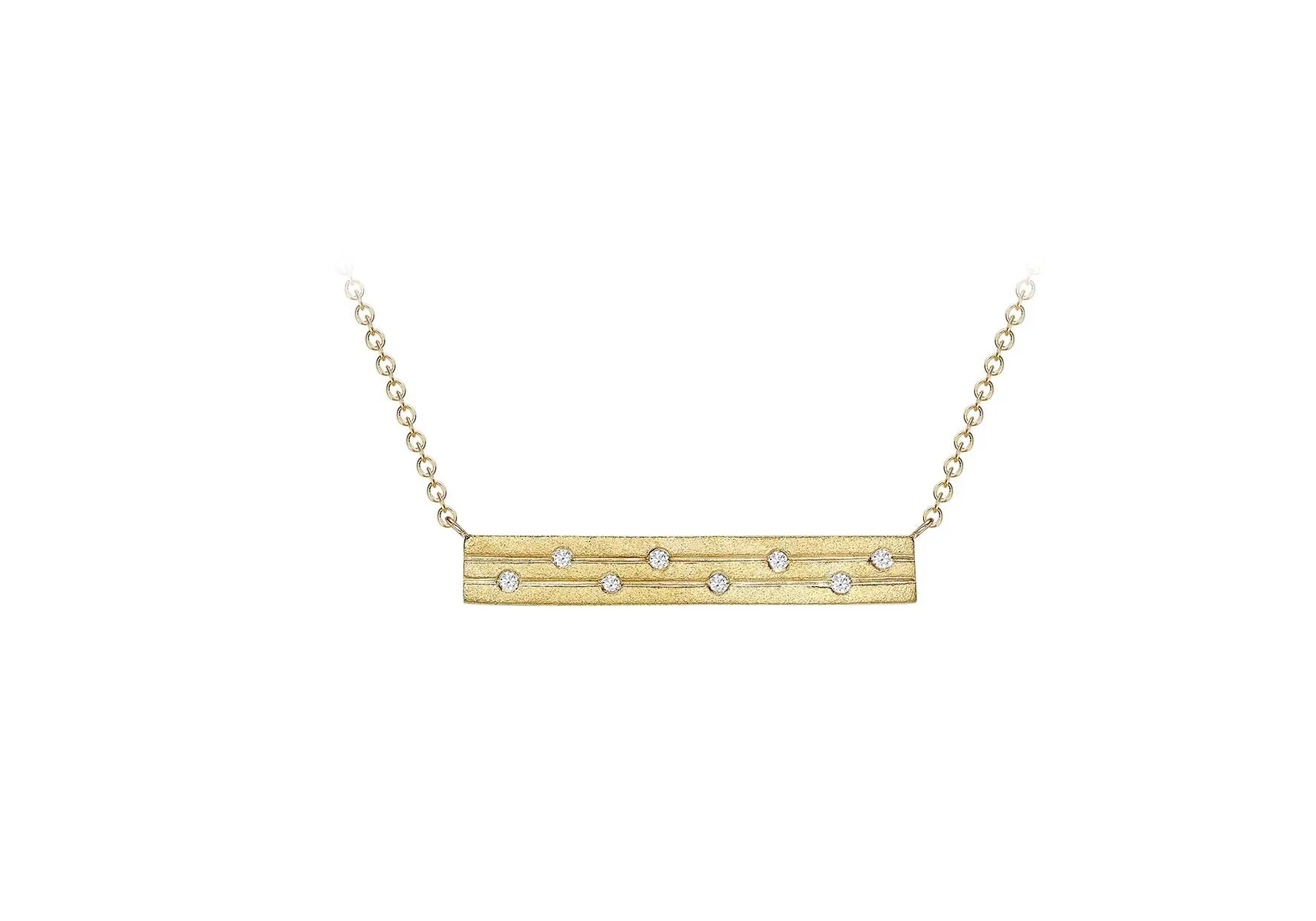 9ct Yellow Gold Diamond Set Satin Bar Necklace