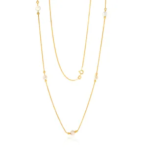 9ct Yellow Gold Silverfilled White Bead On 25 Gauge Wheat 60cm Chain