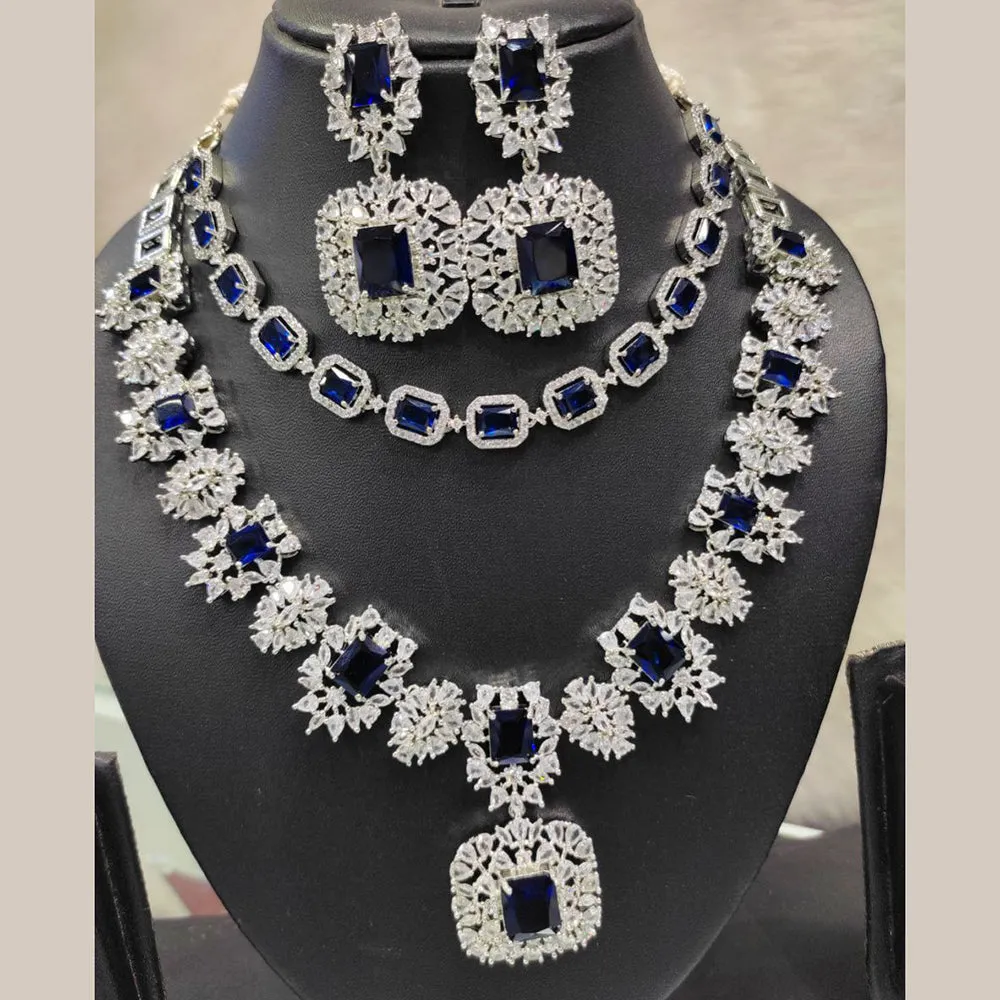 Aamrapali Silver Plated AD Double Necklace Set