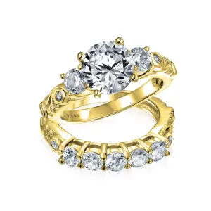 Art Deco Cocktail Statement Ring: Vintage Style CZ 4CT Solitaire Three Stone