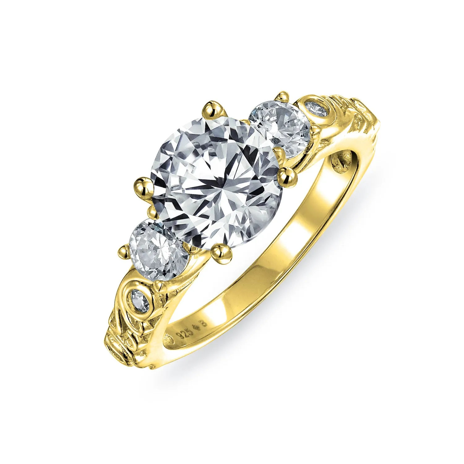 Art Deco Cocktail Statement Ring: Vintage Style CZ 4CT Solitaire Three Stone