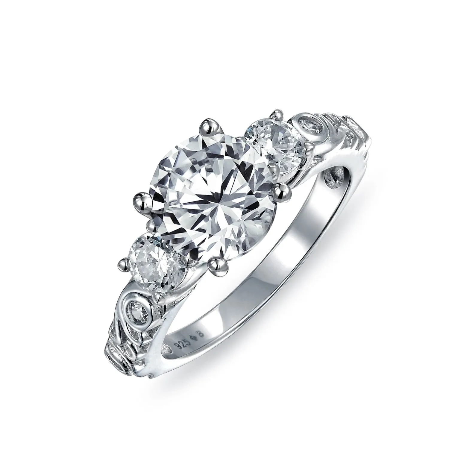 Art Deco Cocktail Statement Ring: Vintage Style CZ 4CT Solitaire Three Stone