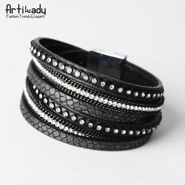 Artilady  wrap leather bangle charm winter leather bracelet women jewelry BW