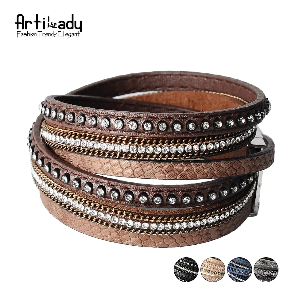 Artilady  wrap leather bangle charm winter leather bracelet women jewelry BW