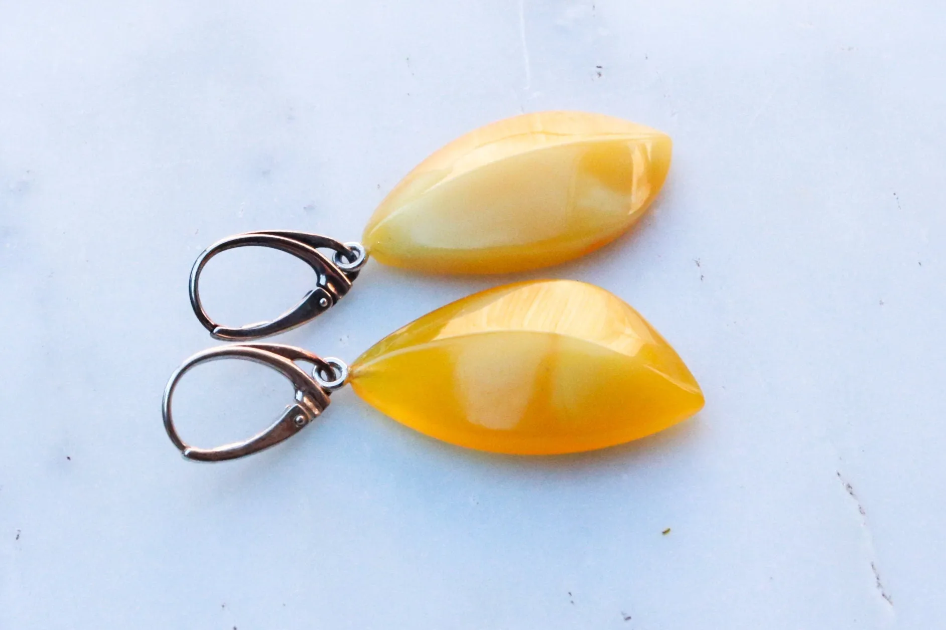 Baltic Amber Earrings Butterscotch Yellow Faceted Natural Jewelry 2" 6 gram 925 silver