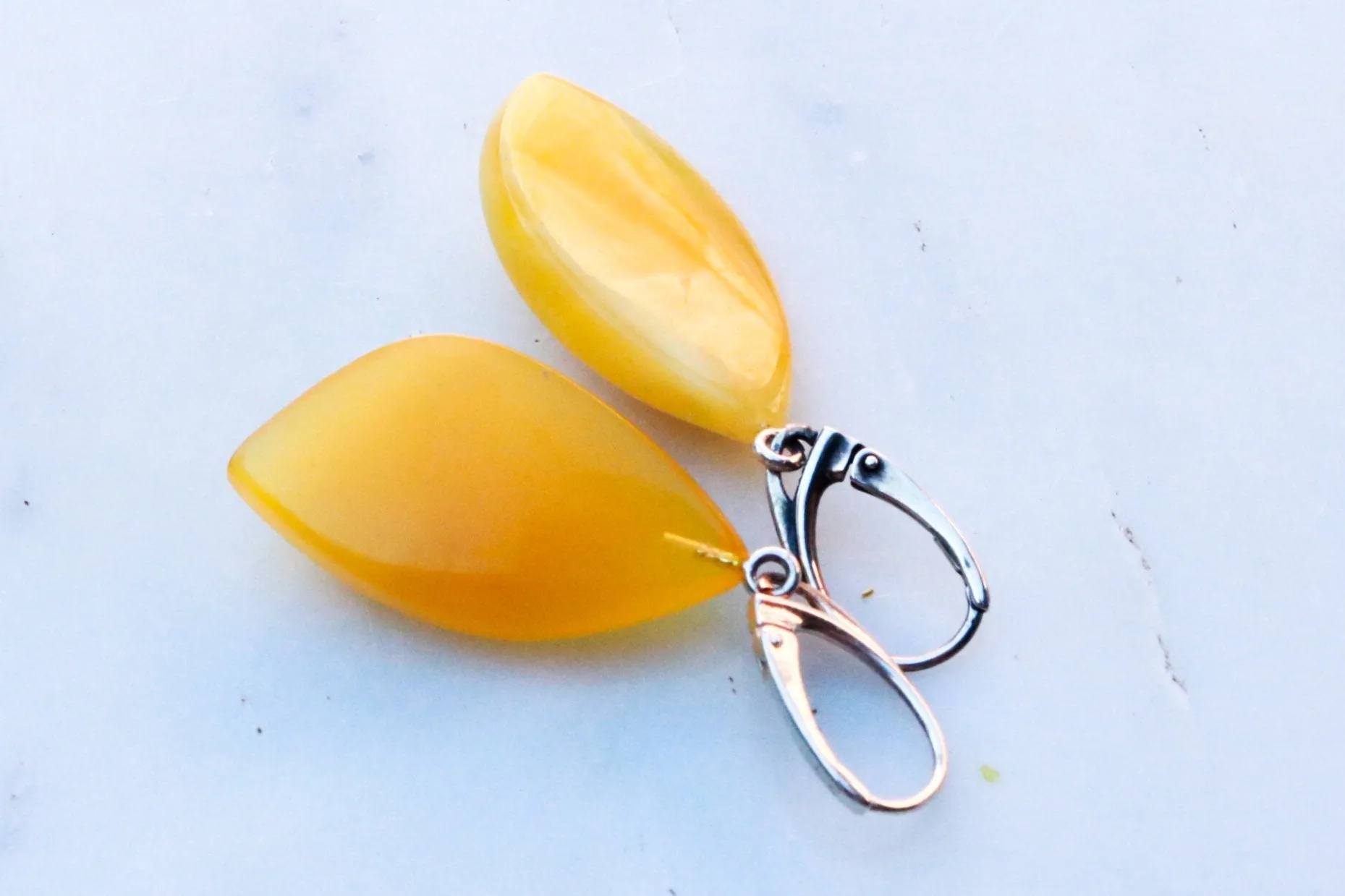 Baltic Amber Earrings Butterscotch Yellow Faceted Natural Jewelry 2" 6 gram 925 silver