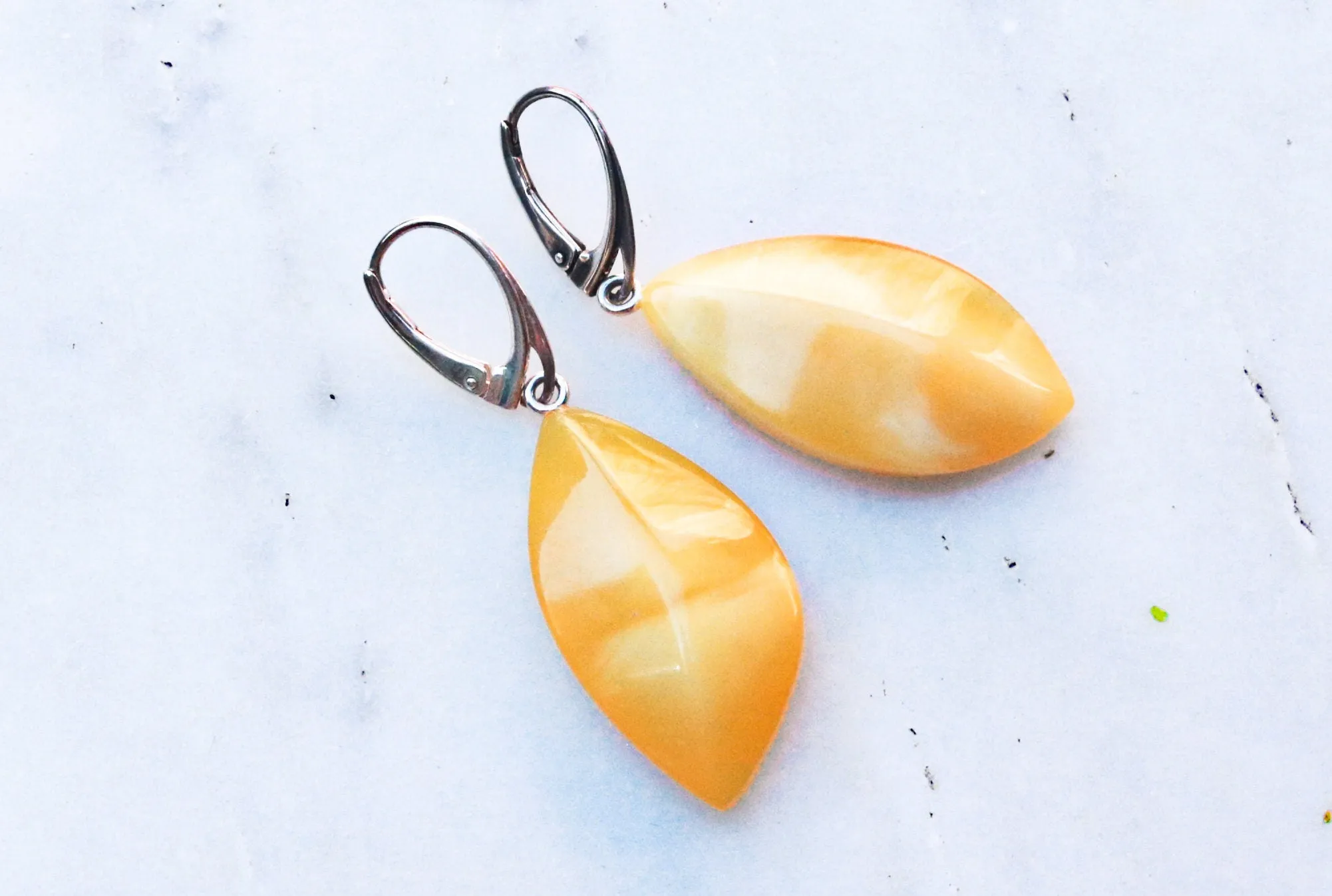 Baltic Amber Earrings Butterscotch Yellow Faceted Natural Jewelry 2" 6 gram 925 silver