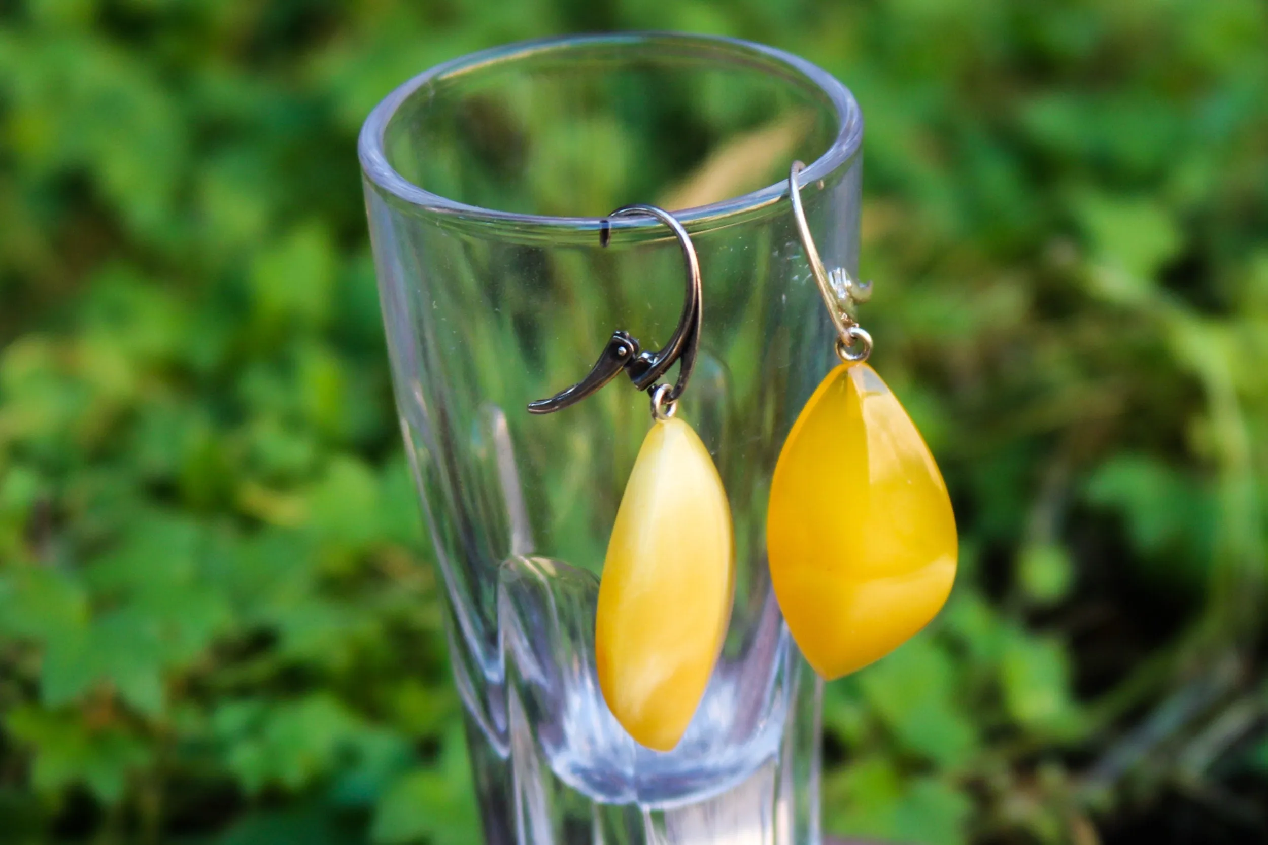 Baltic Amber Earrings Butterscotch Yellow Faceted Natural Jewelry 2" 6 gram 925 silver