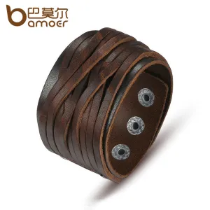 BAMOER Black & Brown Genuine Leather Bracelet With Alloy Buckle Adjustable Fashion Women & Men Bracelets Jewelry PI0337-1