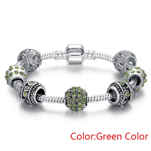 BELAWANG Fashion Women Bracelet Silver Color Crystal Bead Charm Bracelet For Women Christmas Jewelry Original Bracelets Gift