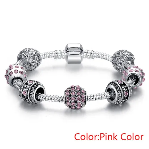 BELAWANG Fashion Women Bracelet Silver Color Crystal Bead Charm Bracelet For Women Christmas Jewelry Original Bracelets Gift