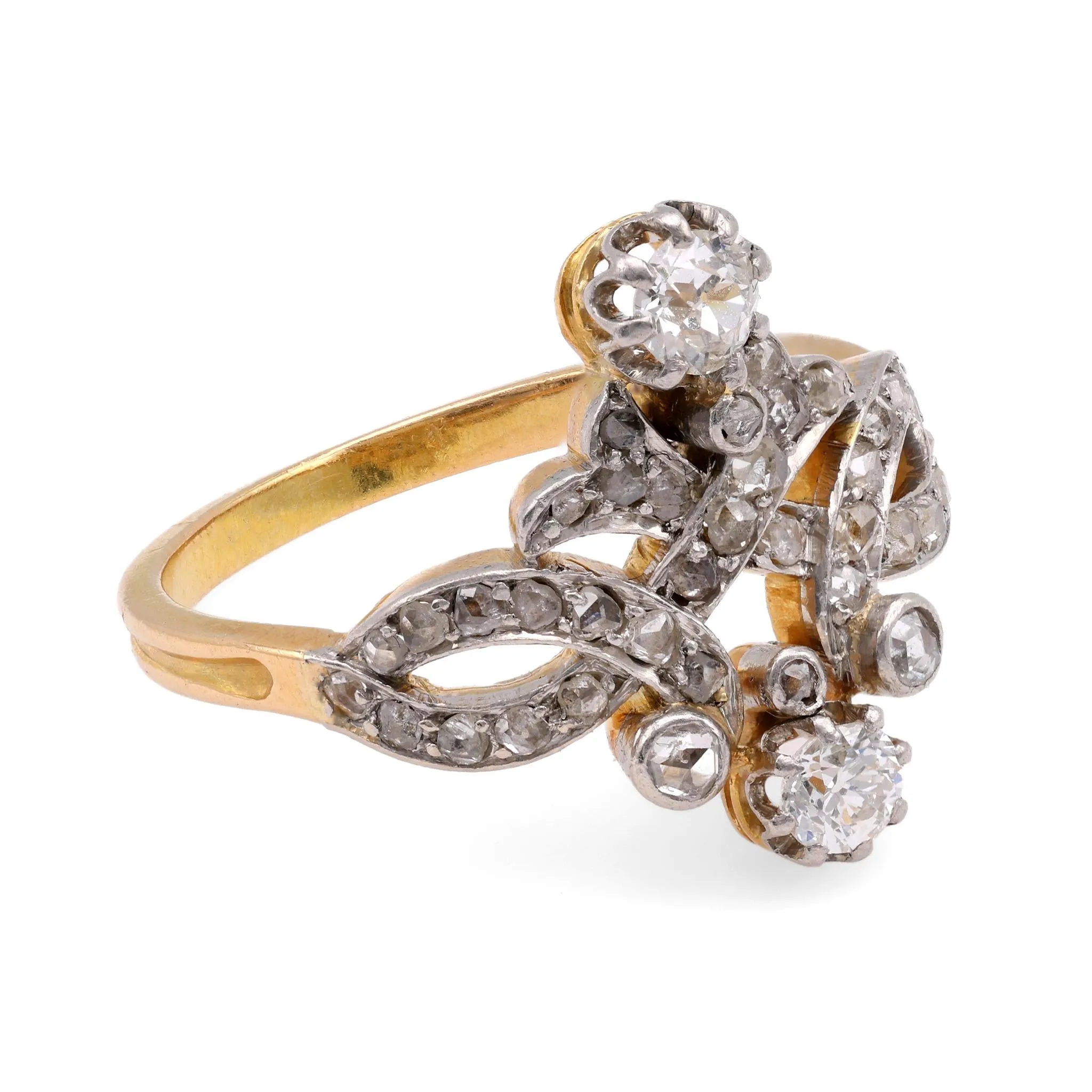 Belle Epoque Diamond 18K Yellow Gold and Silver Swirl Ring