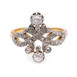 Belle Epoque Diamond 18K Yellow Gold and Silver Swirl Ring