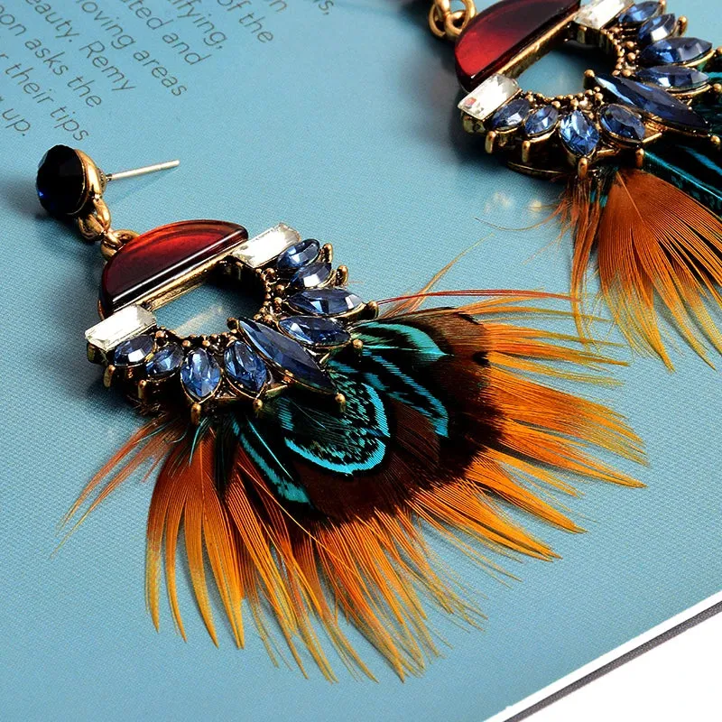 Bewinged- the Vivid Hued Feather and Crystal Dangle Earrings