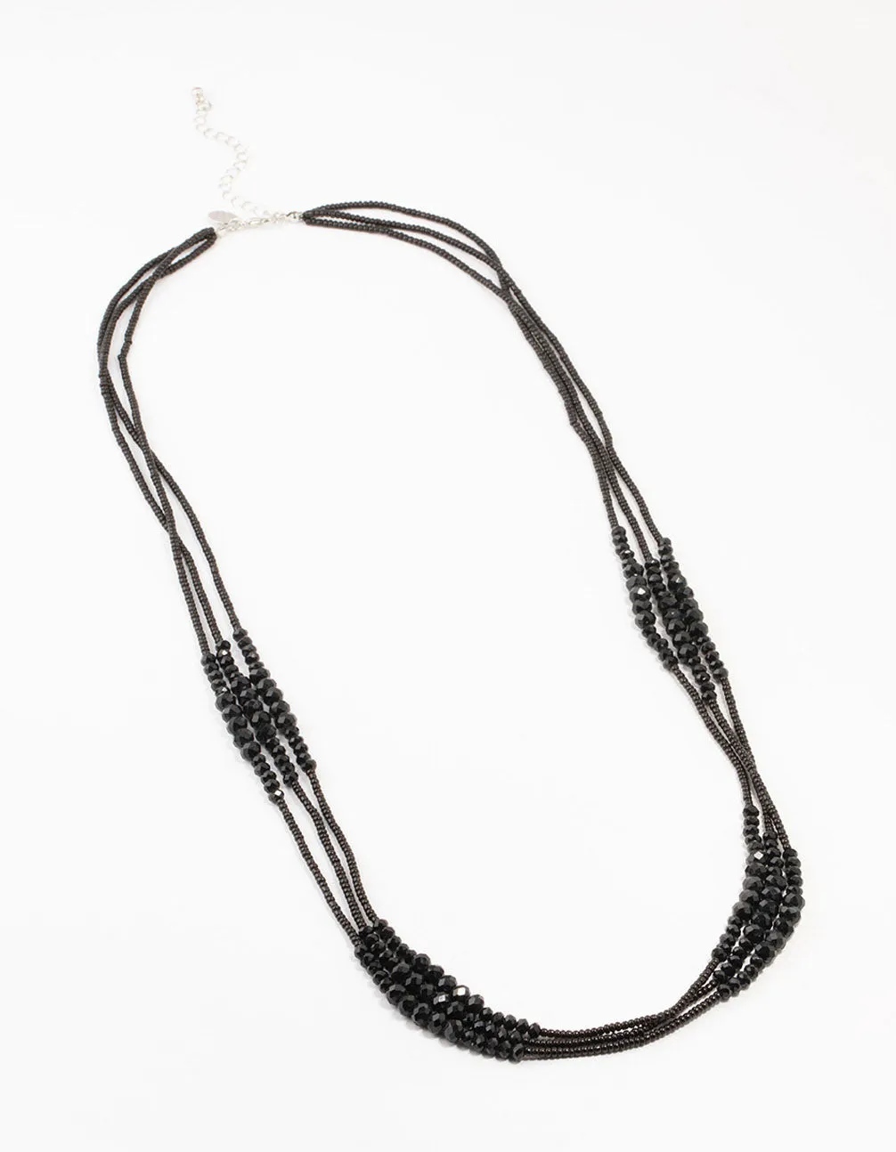 Black Beaded Faceted Layered Necklace