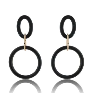 Black Marble Oval And Black Gold Ring Earrings