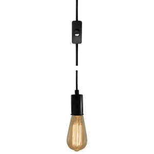 Black Plug-In Pendant Lamp - 15 ft. Cord and On/Off Switch