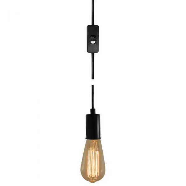 Black Plug-In Pendant Lamp - 15 ft. Cord and On/Off Switch