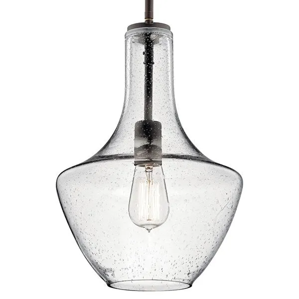 Bodega Schoolhouse One Light Pendant Lamp with seeded glass