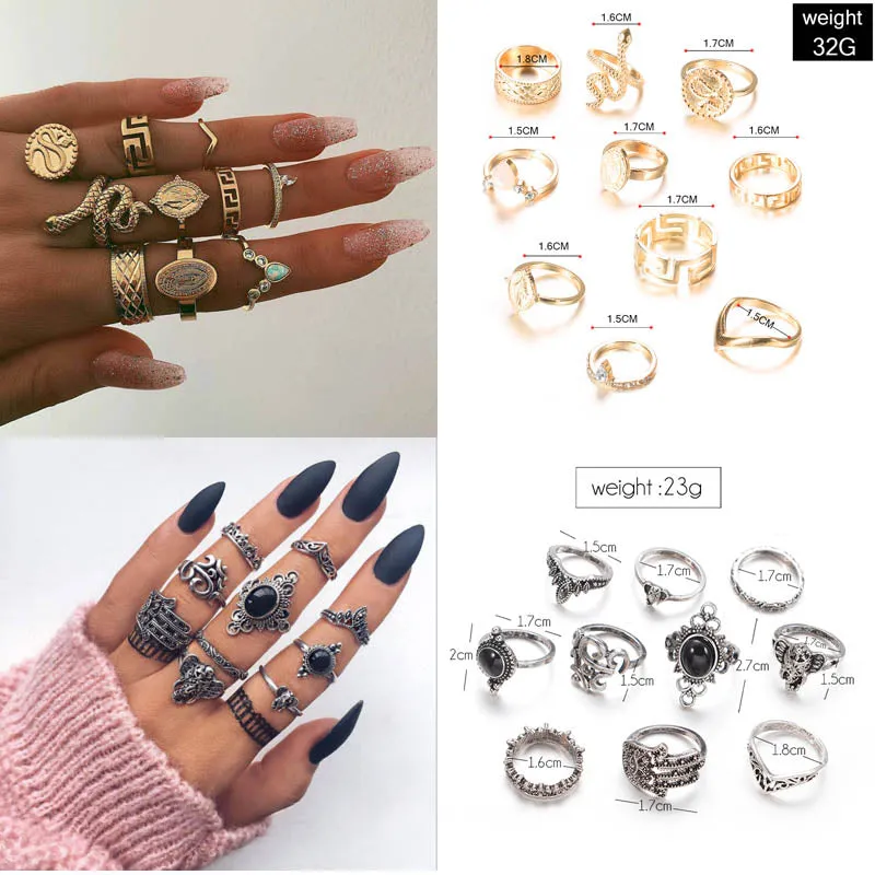 Boho Chic Crystal Ring Set - Elegant Rhinestone Knuckle Rings for Stylish Women