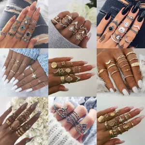 Boho Chic Crystal Ring Set - Elegant Rhinestone Knuckle Rings for Stylish Women