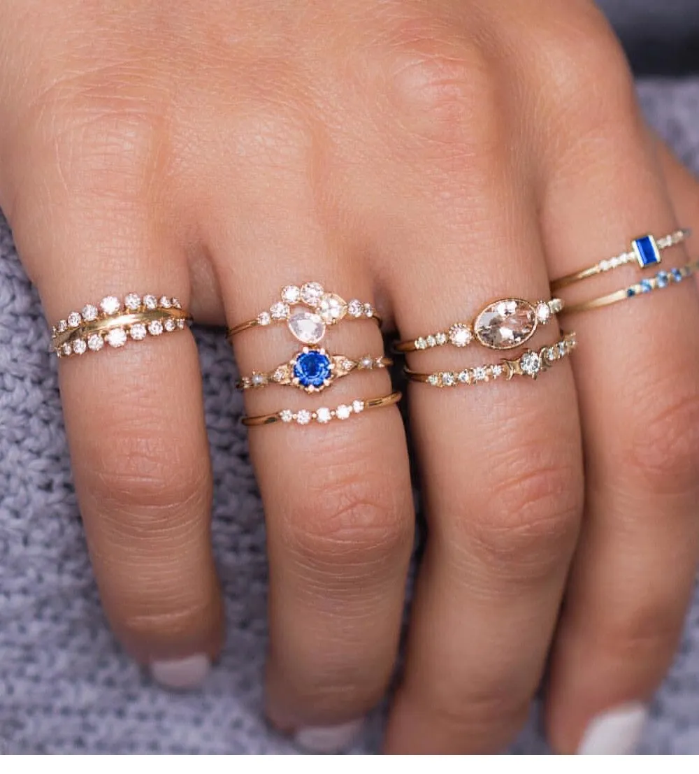 Boho Chic Crystal Ring Set - Elegant Rhinestone Knuckle Rings for Stylish Women