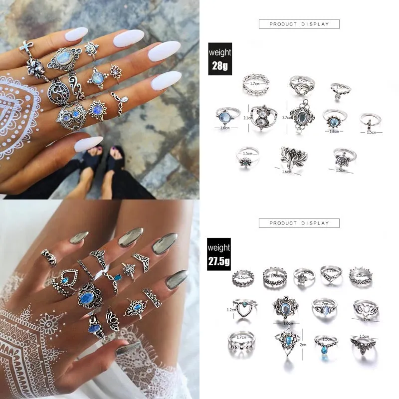 Boho Chic Crystal Ring Set - Elegant Rhinestone Knuckle Rings for Stylish Women