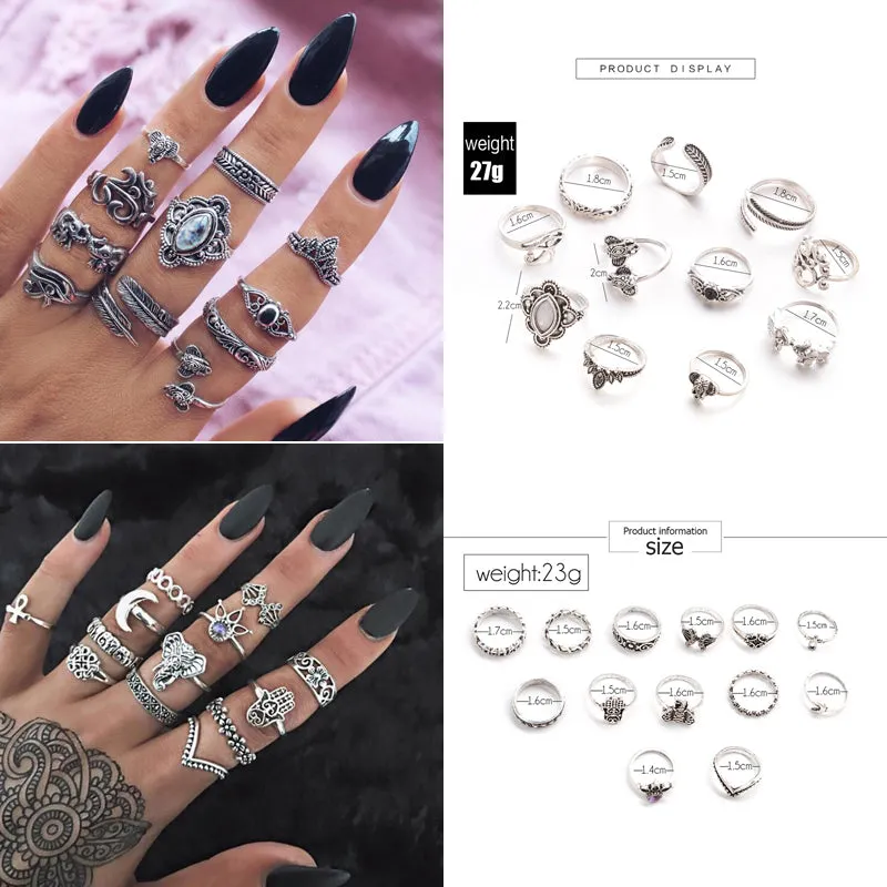 Boho Chic Crystal Ring Set - Elegant Rhinestone Knuckle Rings for Stylish Women