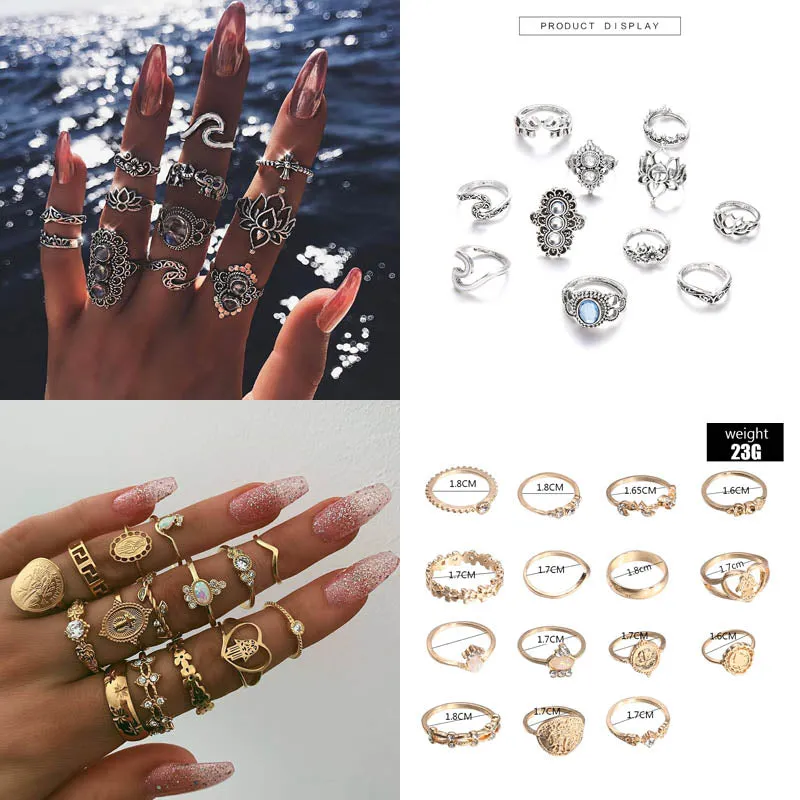 Boho Chic Crystal Ring Set - Elegant Rhinestone Knuckle Rings for Stylish Women