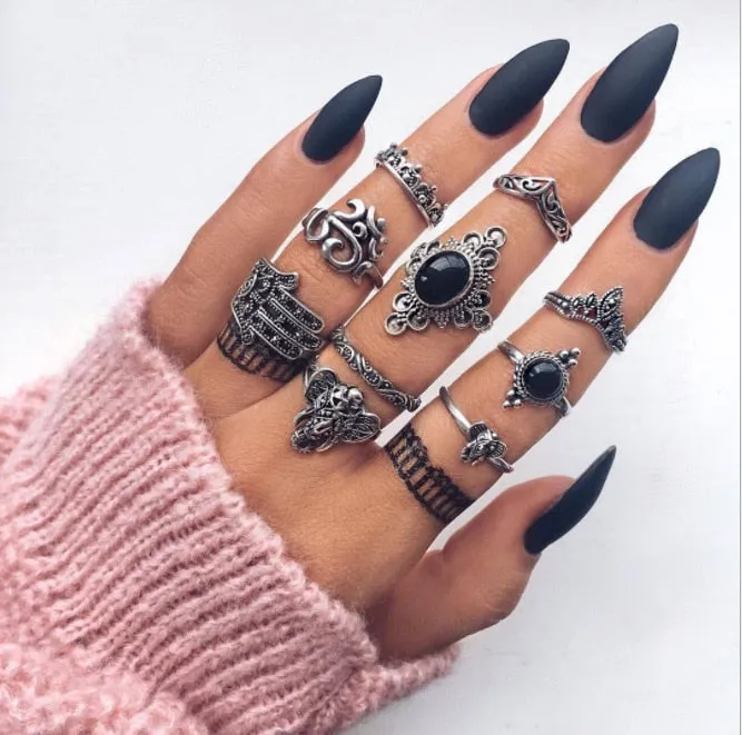 Boho Chic Crystal Ring Set - Elegant Rhinestone Knuckle Rings for Stylish Women