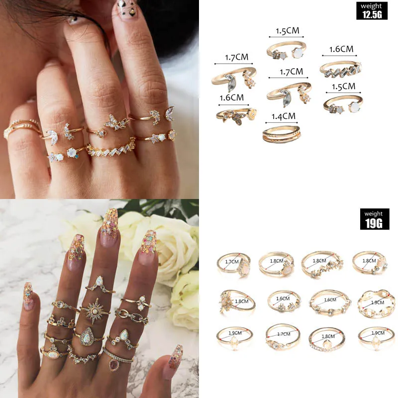 Boho Chic Crystal Ring Set - Elegant Rhinestone Knuckle Rings for Stylish Women