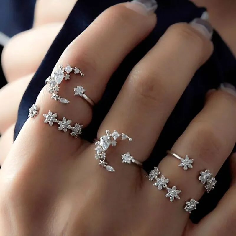 Boho Chic Crystal Ring Set - Elegant Rhinestone Knuckle Rings for Stylish Women