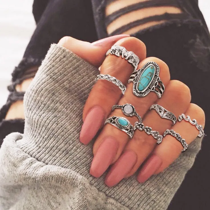 Boho Chic Crystal Ring Set - Elegant Rhinestone Knuckle Rings for Stylish Women