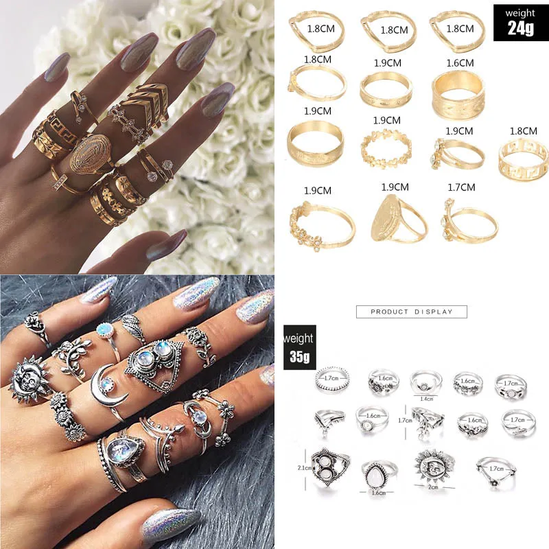 Boho Chic Crystal Ring Set - Elegant Rhinestone Knuckle Rings for Stylish Women