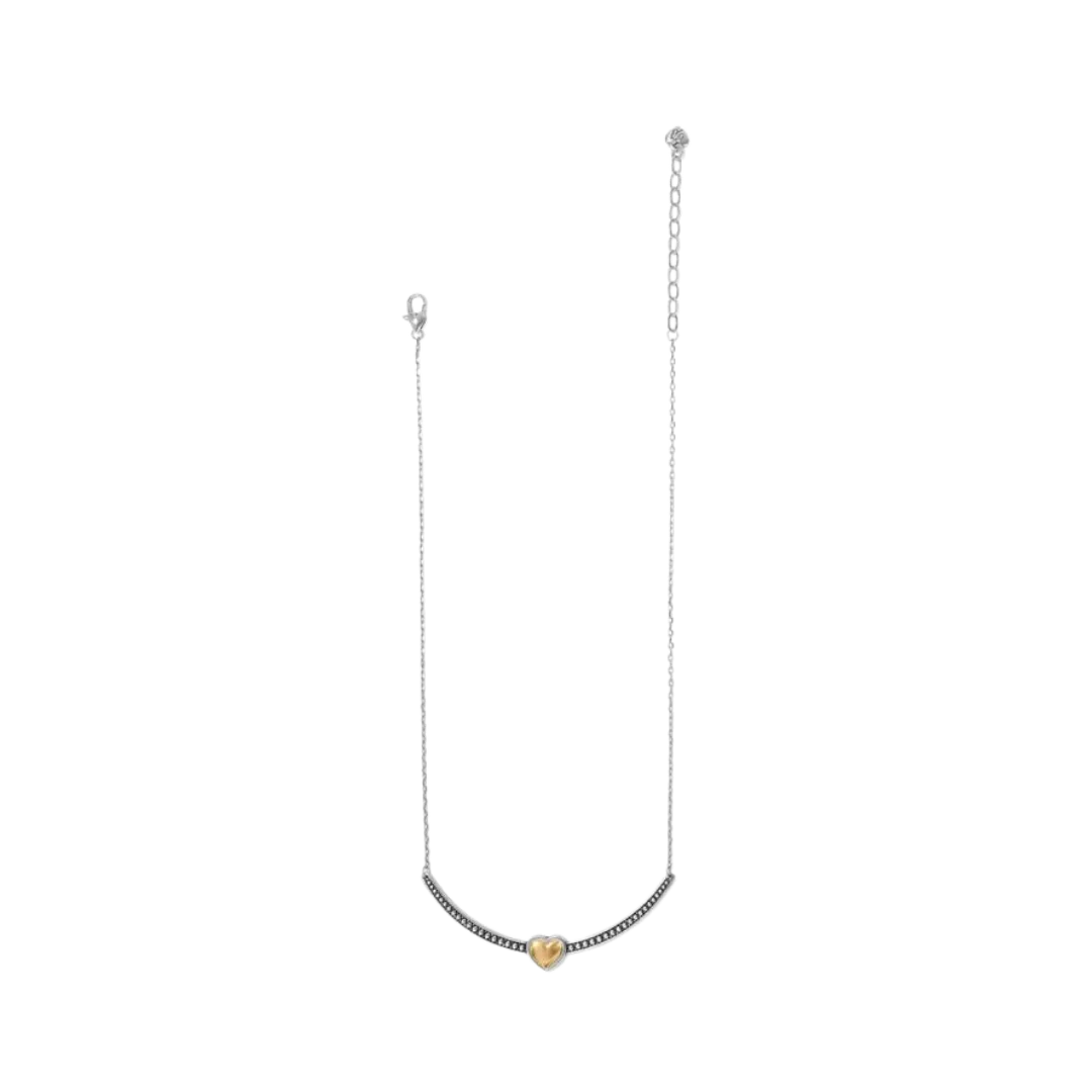 Brighton Women's Pretty Tough Bold Two Tone Heart Bar Silver Gold Necklace